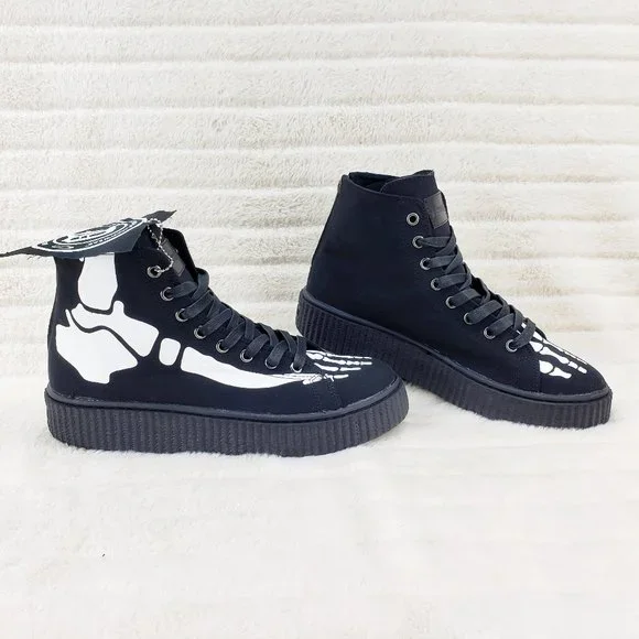 Demonia Sneeker Mens X-Ray Graphic Bone Creeper Sneaker Flame Tread Goth Punk - Picture 8 of 9